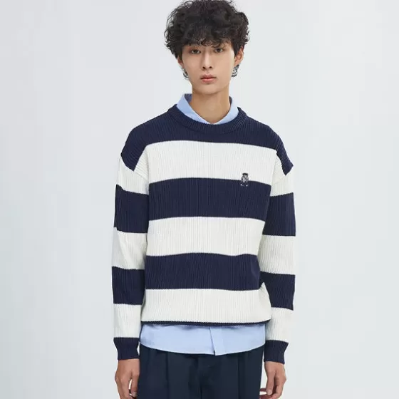 SPAO Hoodies L Pullovers- Men Long Sleeve Stripe Pullover SPKWE11C52