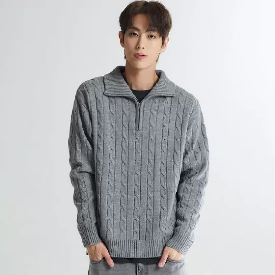 SPAO Hoodies L Pullovers- Men Long Sleeve Woodie Zip Sweater SPKWD4TC03