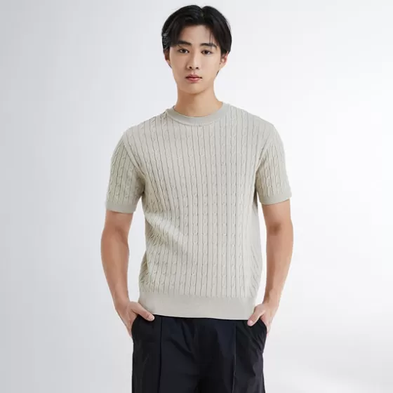 SPAO Hoodies L Pullovers- Men Short Sleeve Pullover SPKWE25C03 Light Beige