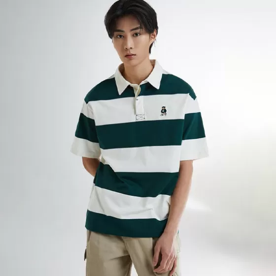 SPAO T-Shirt- Men Short Sleeve Stripe Polo SPHWE24C44 Hunter