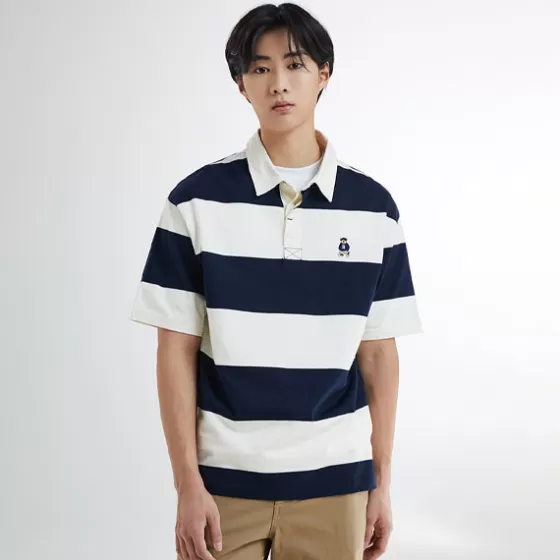 SPAO T-Shirt- Men Short Sleeve Stripe Polo SPHWE24C44 Navy