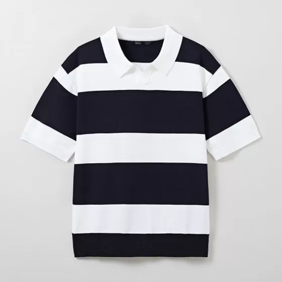 SPAO Hoodies L Pullovers- Men Short Sleeve Stripe Pullover SPKWE25C08 Navy