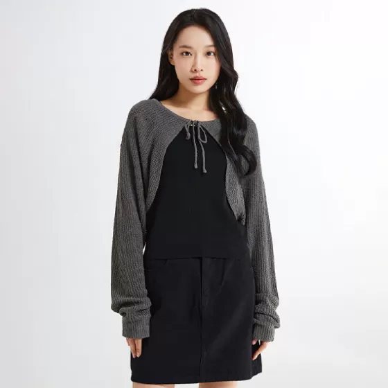 SPAO Cardigans L Sweaters- Women Long Sleeve Bolero Cardigan SPCKE37G02 Charcoal