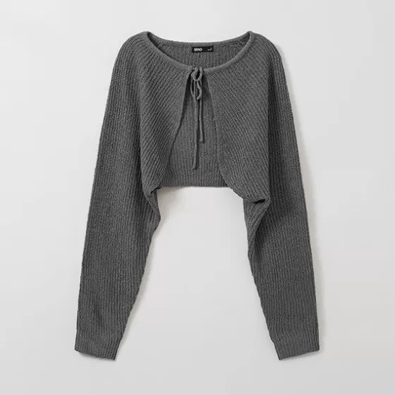 SPAO Cardigans L Sweaters- Women Long Sleeve Bolero Cardigan SPCKE37G02 Charcoal