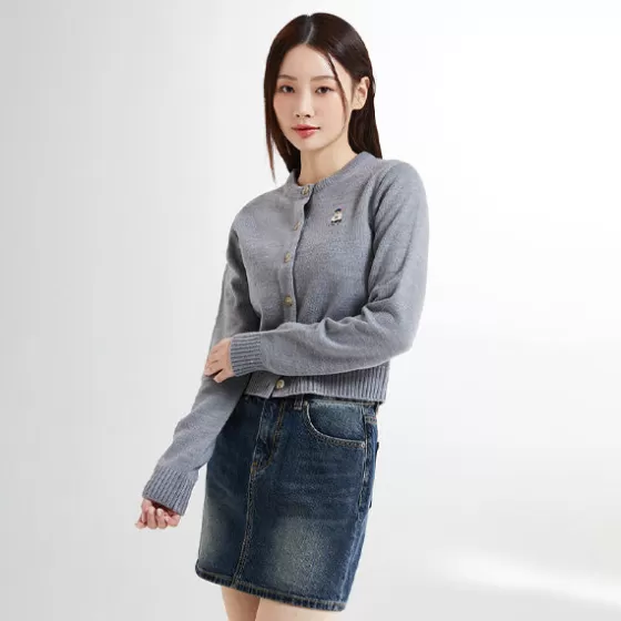 SPAO Cardigans L Sweaters- Women Long Sleeve Crop Cardigan SPCKE49G40 Charcoal