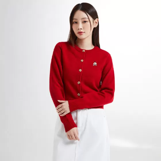 SPAO Cardigans L Sweaters- Women Long Sleeve Crop Cardigan SPCKE49G40 Red