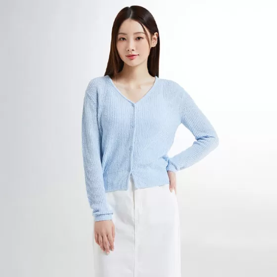 SPAO Cardigans L Sweaters- Women Long Sleeve Hacci Cardigan SPCKE26G10 Blue