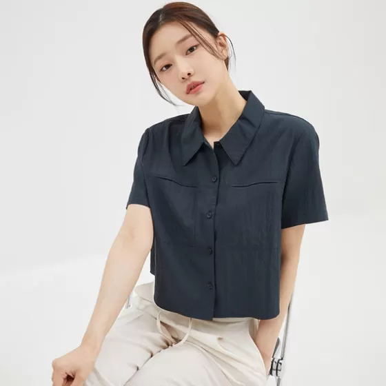 SPAO Shirts L Blouses- Women Short Sleeve Crop Shirt SPYAD37W13