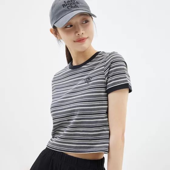 SPAO T-Shirt- Women Short Sleeve Crop Stripe Tee SPRSD37G02