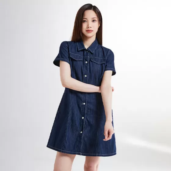 SPAO Dresses L Overalls- Women Short Sleeve Denim Dress SPOJE26G02 Navy