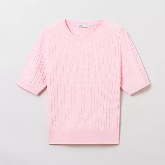 SPAO Hoodies L Pullovers- Women Short Sleeve Pullover SPKWE25G06 Pink