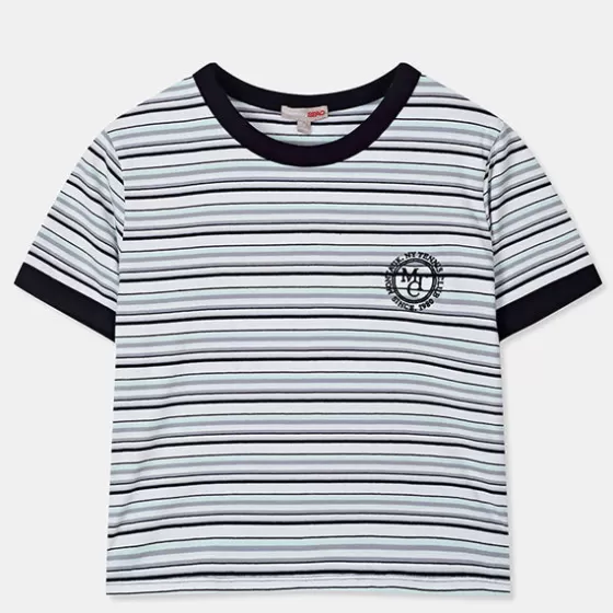 SPAO T-Shirt- Women Short Sleeve Stripe Crop Tee SPRSD25G02